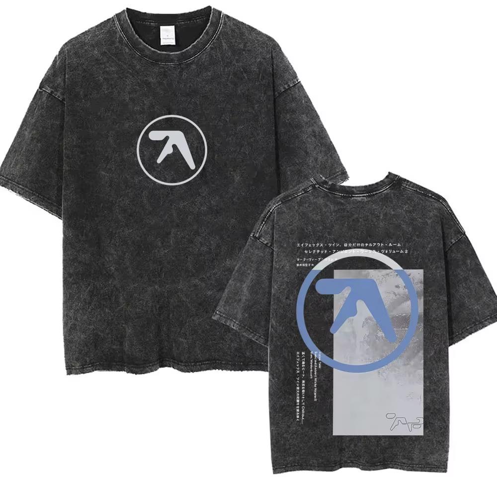 Aphex Twin Washed Vintage T Shirt Men Women Fashion Casual Oversized Short Sleeve T-shirt Male High Quality Cotton Tshirt S