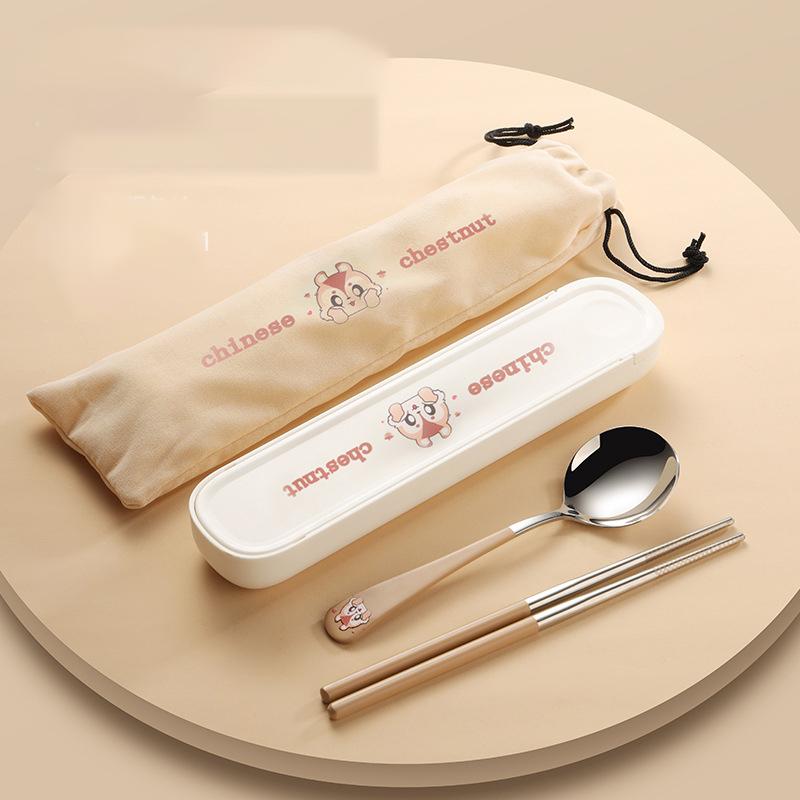 

Столовая посуда из нержавеющей стали 304 с рисунками, палочки для еды и ложки, пищевой класс, офисные работники, отдельные столовые приборы