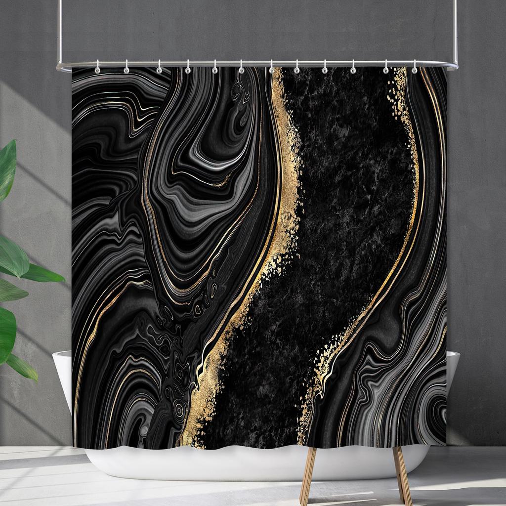 Shower Curtain Waterproof And Mildew-Proof Marble Pattern Bathroom Curtain Shower Curtain Partition Curtain Free Of Punching