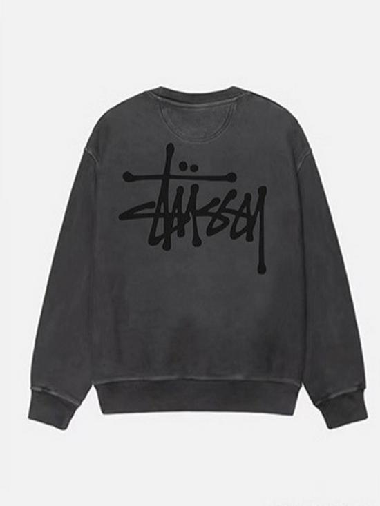 Unisex Washed Black Hooded/Round Neck Sweatshirt - Autumn/Winter Collection, Loose Fit with Plus Velvet, Trendy American Style.