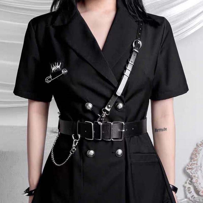 Korean Punk Style Detachable Chain Belt Men Women Belt Black Pu Leather Harness Chain Belt Goth Corset Waist Belt Accessories