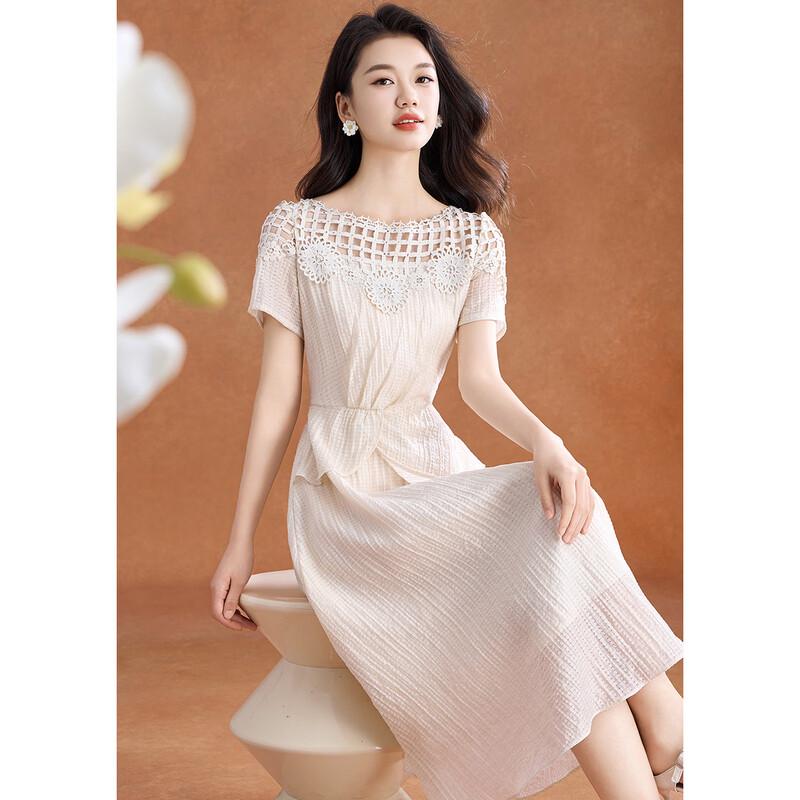 Meilannie Lyocell Tencel Elegant Round Neck Hollow Long Dress XL