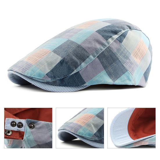 Gorras de Pescador Avanzadas Planas Vintage Cuadros Colores Contrastantes Sombrero de Hombre para Uso Diario