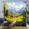 Set Of 2 Alpine Village Landscape Curtains Mountain Cottage Window Drapes Semi Opaque Living Curtain Sheer With Rod Pocket Polyester