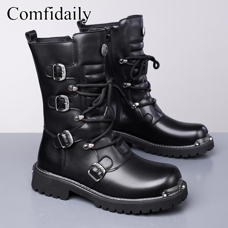 Men’s Motorcycle Boots Western Boots Black Jockey Boots Casual Street Style Cool High Boots Plus Size
