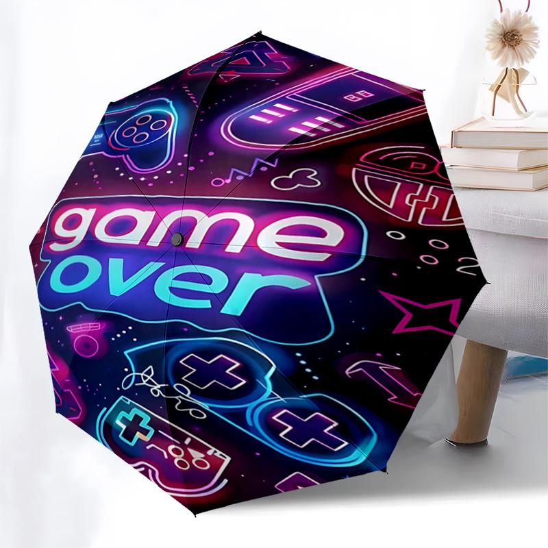 Neon Gaming Neon Game Over Automatic Opening Umbrella - Portable Folding Design with 8-Bone Steel Frame, , Ideal Gift for Gamers, Travelers,