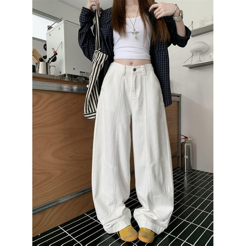 

Kumikumi Retro White Drape Matchet Pants Denim Female Fall Minority All-Match Loose Loose Pants Pants White S