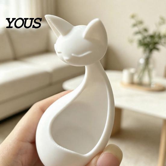 Lightweight PLA Home Decor Minimalist Abstract Sleeping Cat Statue, 3D Printed Matte White Hollow Ornament for Cream Style Accessories Tabletop