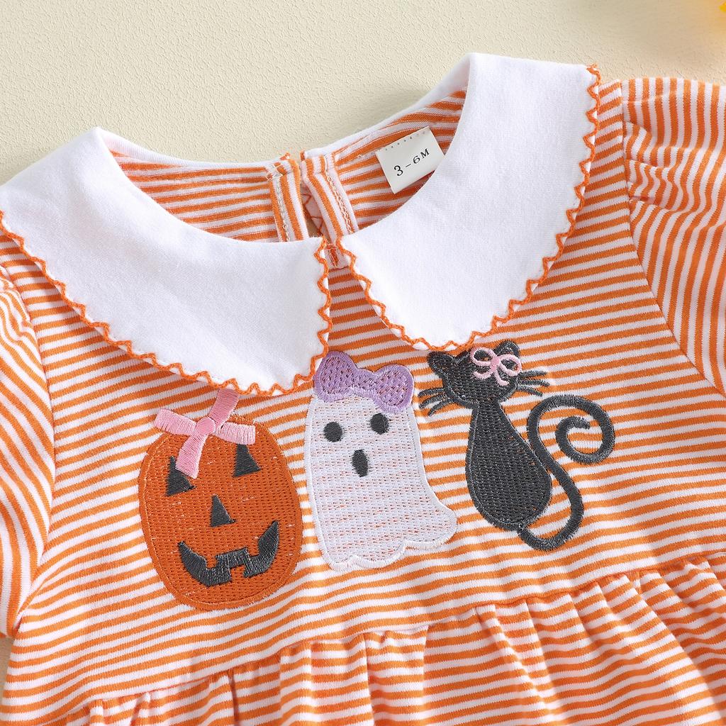 Citgeett Summer Halloween Infant Baby Girls Striped Bodysuit Embroidery Short Sleeve Jumpsuit Clothes