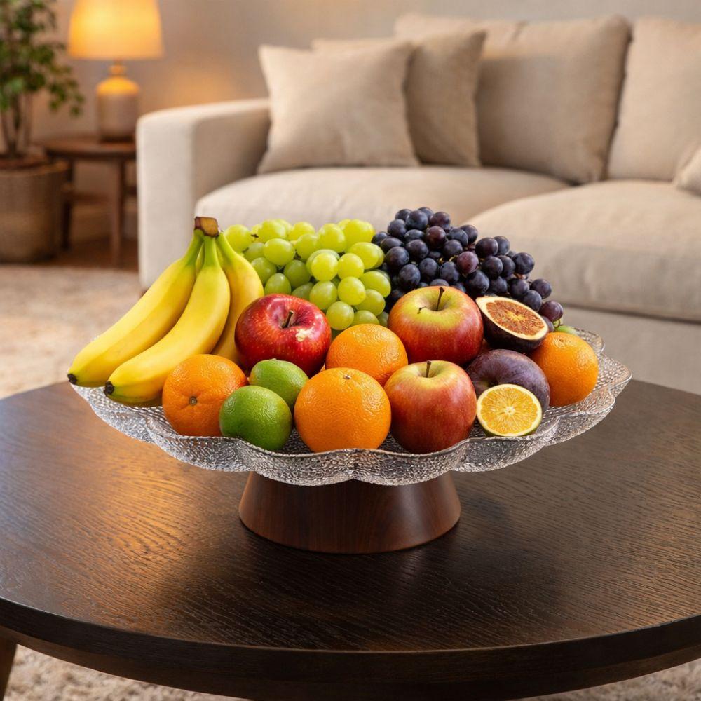 Large Capacity Pedestal Fruit Bowl Plastic Dried Fruit Plate Modern Fruit Display Stand Dessert