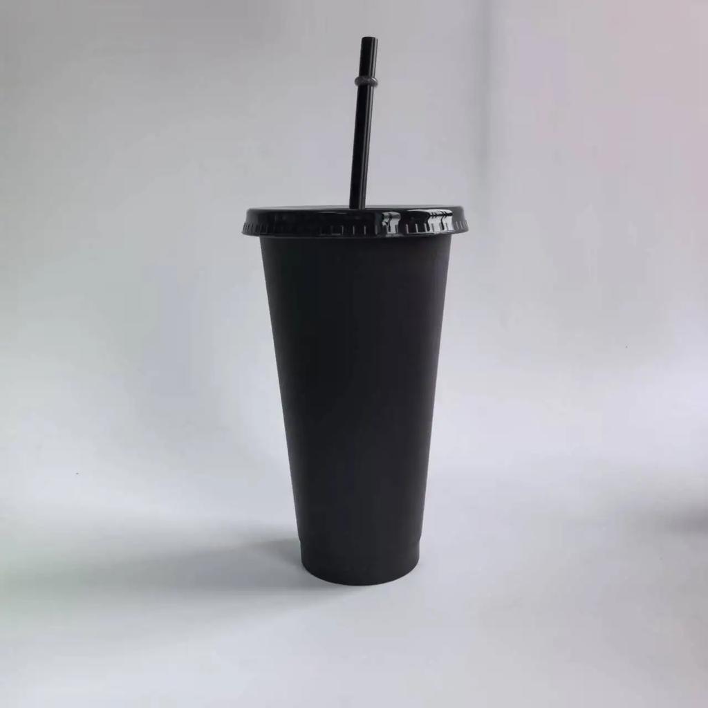 5pcs 710ml Assorted Solid Color Reusable 24oz Plastic Cold Cup Coloured Cup Colored Straw Cup Glasses with Straw and Lid Liyi