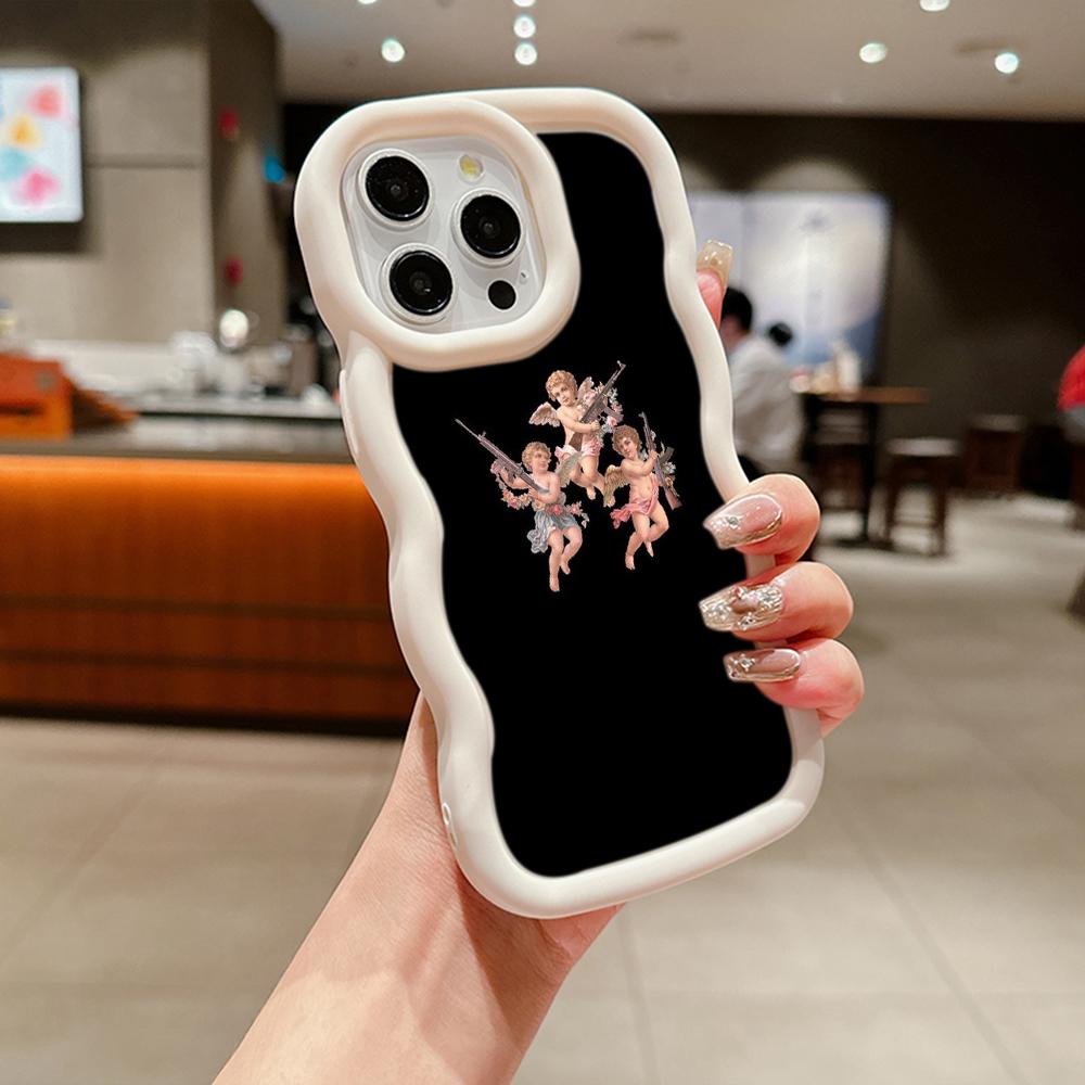 Macaron Soft TPU Phone Case for iPhone 11 12 13 14 15 Pro Max SE X Xs Max XR 6 6s 7 8 14 15 Plus Tecno Camon 19 Realme C35 Cover Ae51 Angel art design