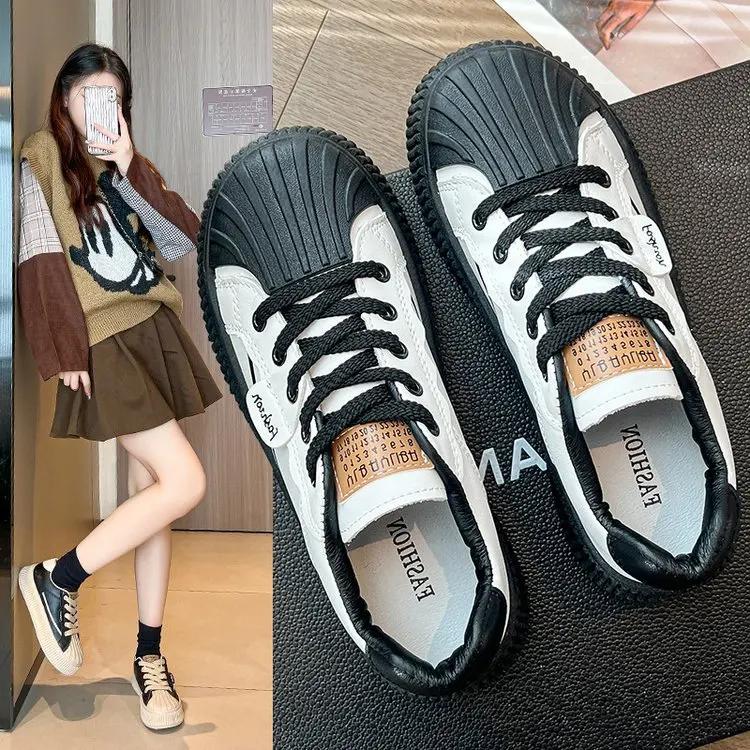 Explosive Thick Sole Increase Tide Brand Lace-up Casual Women's Shoes 2024 Niche Design Sense Board Shoes