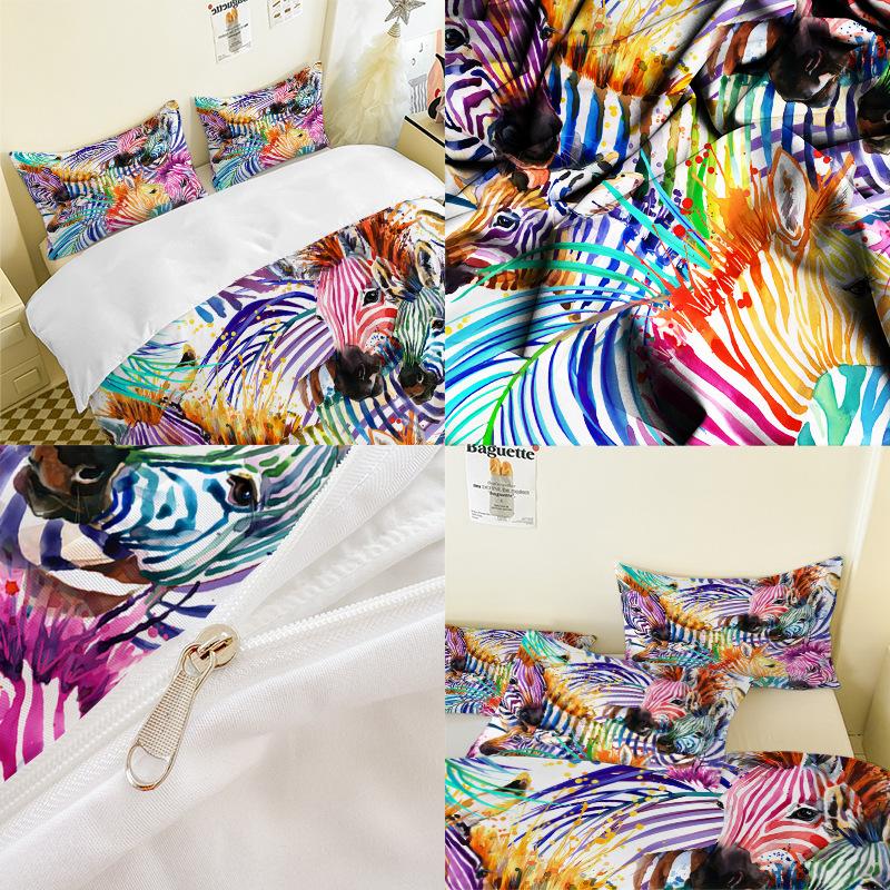 Zebra Series 3D Digital Printing Three-Piece Bedding Kit Bed Sheet Quilt Cover