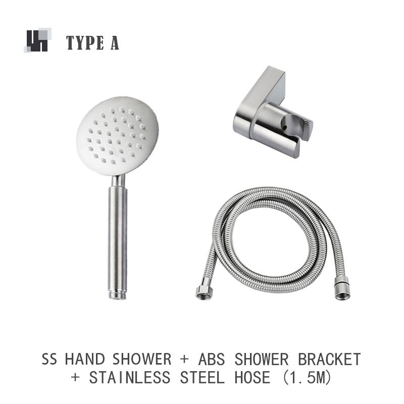 Brushed Stainless Steel Hand Shower Bathroom Hand Held Shower Set with Holder and Hose Wall Mounted Hand Hold Shower Head