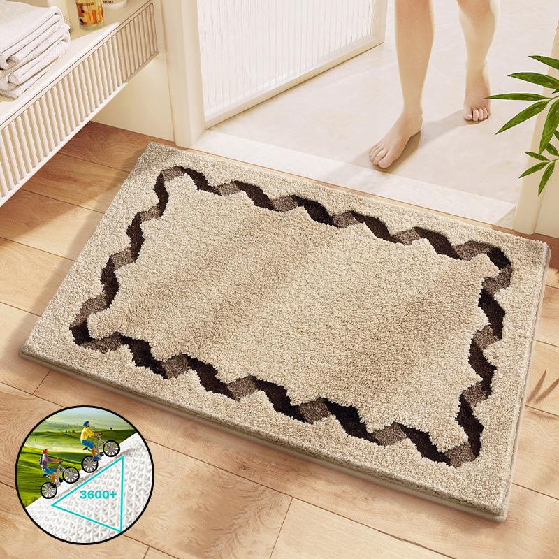 

Aesthetic Light Luxury Carpet Wave Blue Ocean Bathroom Bedside Rug Non-slip Comfortable Soft Plush Floor Mat Home Decor Door Mat (as the picture,50X80cm)