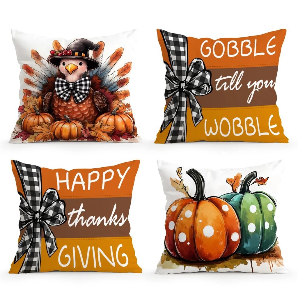 Thanksgiving Turkey Pumpkin Pillowcase Cushion 100% Polyester 45X45Cm Throw Pillow Cover Sofa Chair Bed Cushion Cover Pillowslip