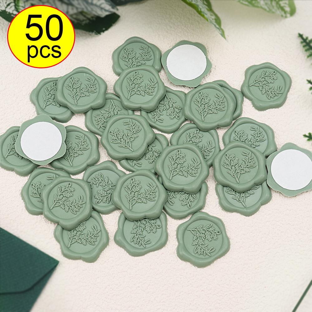 50pcs Eucalyptus Wax Seal Stickers - 9 Colors Invitation Envelope Seal Stickers, Self-Adhesive Stickers, Perfect for Invitation