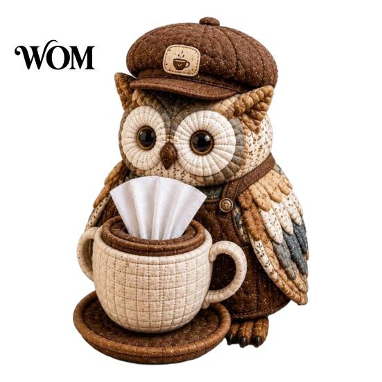 Easy Sewing Project Kit DIY Tissue Box Cover Kit, Owl Shape, Soft Textures Patchwork Woodland Animal Decor Handmade for Handicraft Enthusiast