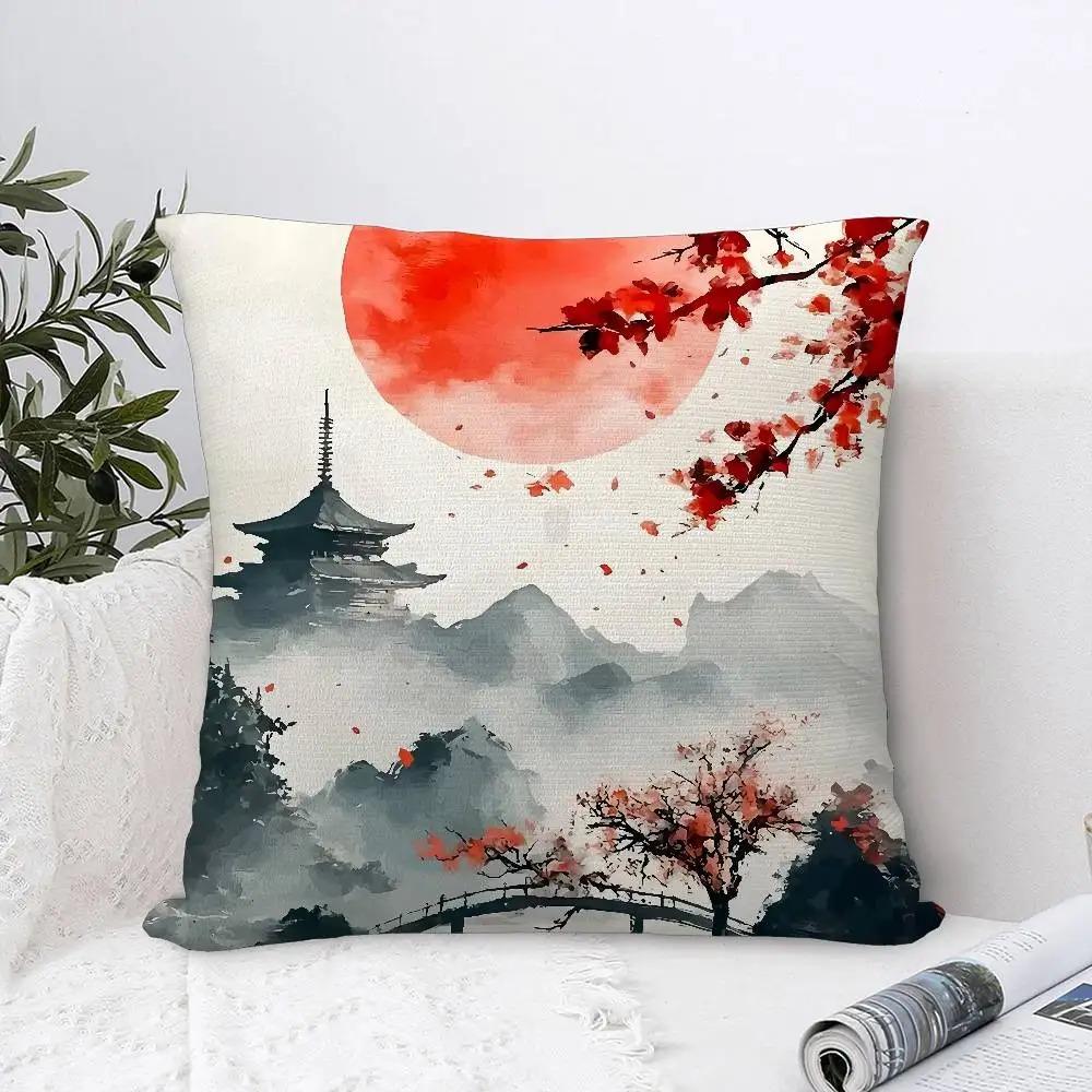 Japanese Style Moon Gate Pattern Printed Pillowcase Suitable For Daily Home Decoration In Living Rooms And Bedrooms