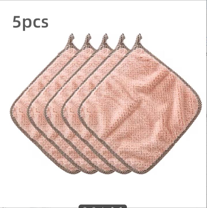 5pcs Soft Reusable Dish Towels, 9.8x9.8in Coral Fleece Cleaning Rags, Household Absorbent Non-shedding Dishwashing Cloth, Double