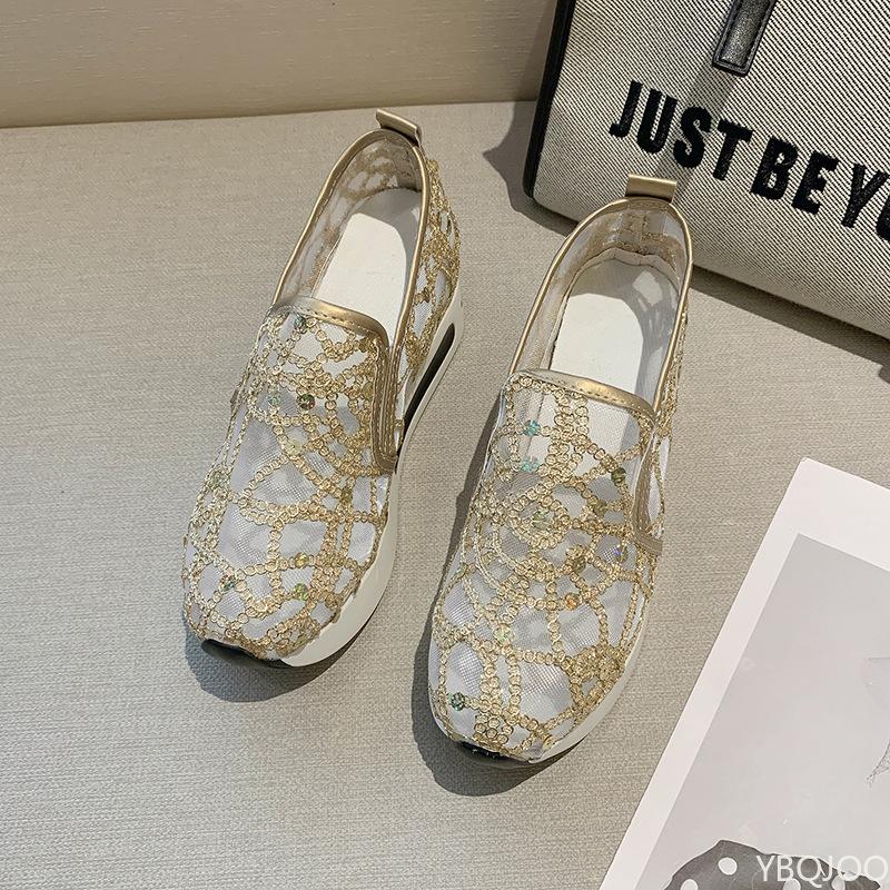 New Summer Mesh Shoes Thick Soled Low Cut Breathable Shoes Outdoor Footwear Casual Lightweight Slope Matching Shoe Mujer