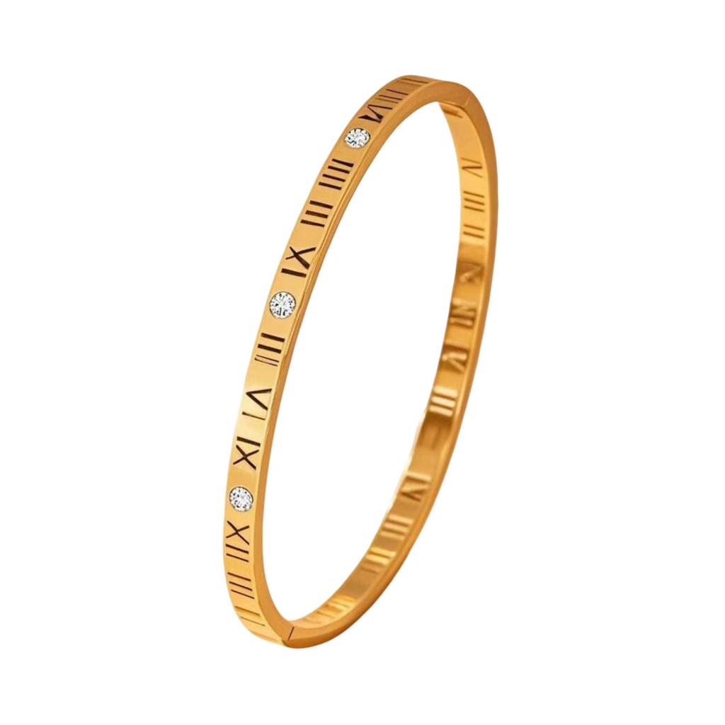 Roman Numeral Stainless Steel Bangle for Women Men Gold Color Bracelet Fashion Jewelry Accessories Gifts