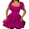 1011 new European and American style evening dress square neck bow satin tutu skirt thin birthday party dance dress