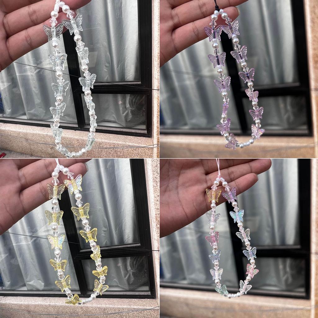 Handy-Lanyard Armband Schmetterling und Perlenkette Handy-Anhänger Anti-Verlust Y2K Handy-Riemen Aufhänger Kordel für Frauen