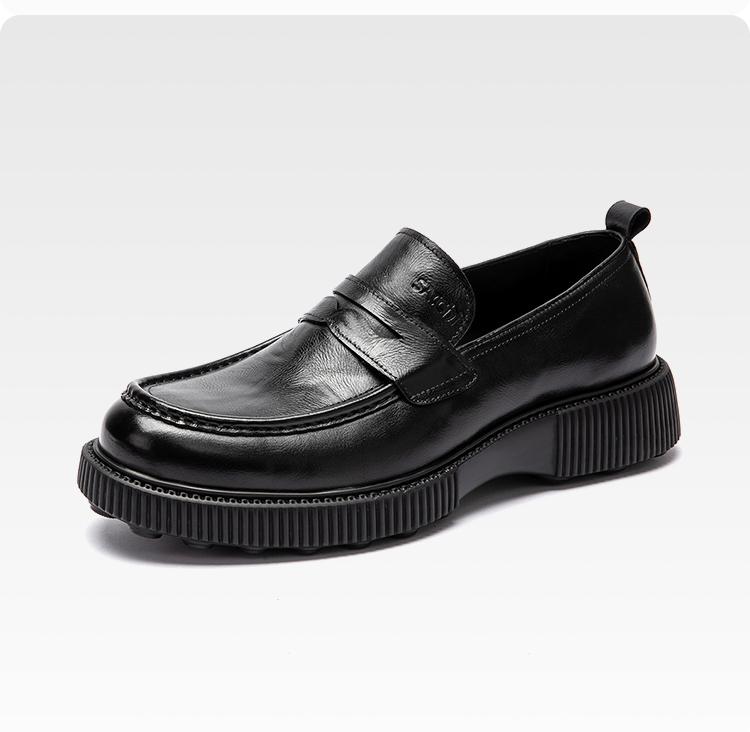 [Top layer cowhide] One foot loafers Cool and stylish thick soled casual leather shoes Business commuting men's shoes