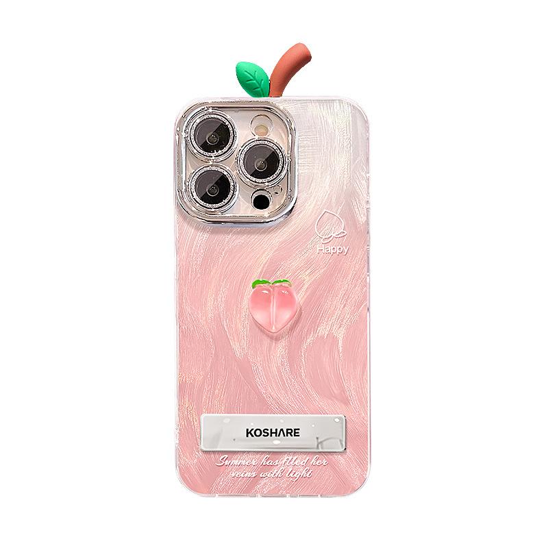 Peach Doll Stand Applicable To Apple 16promax Mobile Case Huawei Oppo Xiaomi Vivo Feather Yarn Borderless