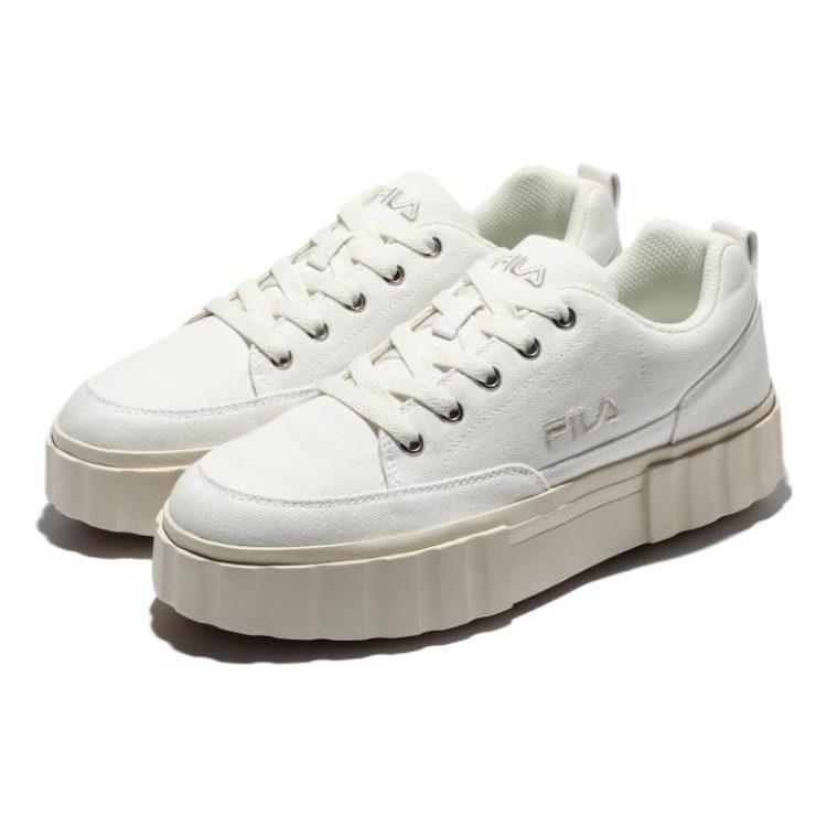 Fila Sandblast Fabric Platform Abrasion Resistant Abrasion Resistant Low Top Skateboard Shoes Unisex White 1TM01576E_920