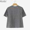 ZANZEA Womens Casual Patchwork Lace Crochet Summer Short Sleeve T-shirts