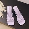Niche leopard print high-heeled slippers one-word slippers women's shoes wear 2025 new summer temperament cool slippers