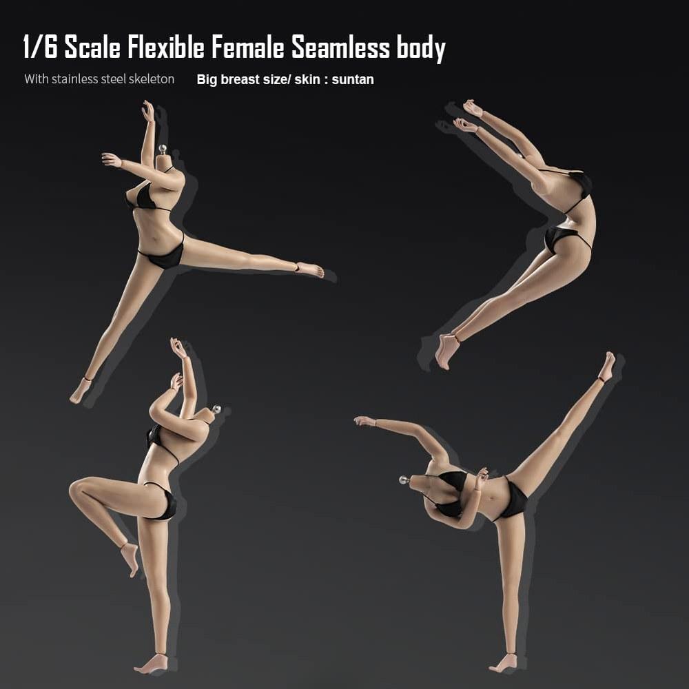 Fremego 1/6 Scale Female Action Figure Body Tan Skin Large Chest 12-Inch Model Set Human Toy for 1/6 Head Carving Beautiful Head Sculpt