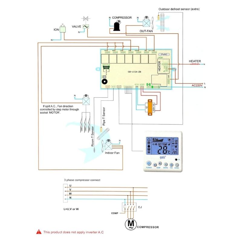 Air Conditioning Remote Control Panel QD-U12A with Accurate Temperature Adjustment Home Conditioning Repair Part