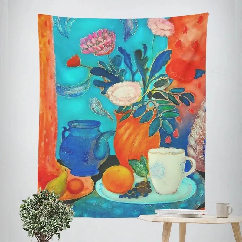 Украшение стен для дома Гобелен с рисунком фруктов и цветов Подвесная ткань для офиса — фото 10