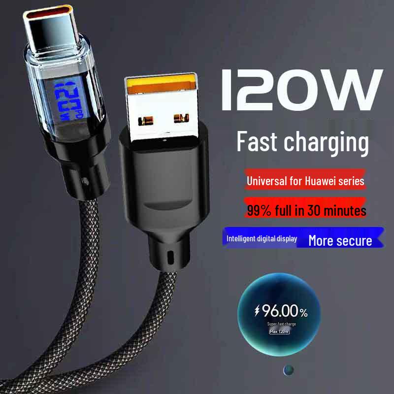 120W Super Fast Type-C Charging Cable 6A—Compatible with Huawei, Honor, Xiaomi