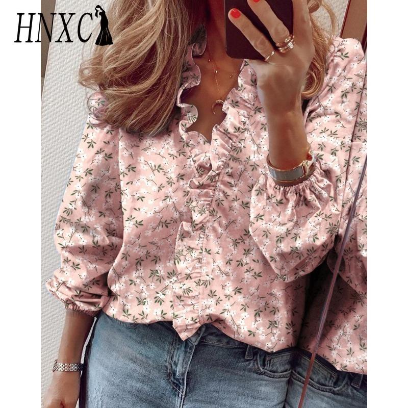 HNXC Women's Fashion Casual Long Sleeve V Neck Blouses & Shirts