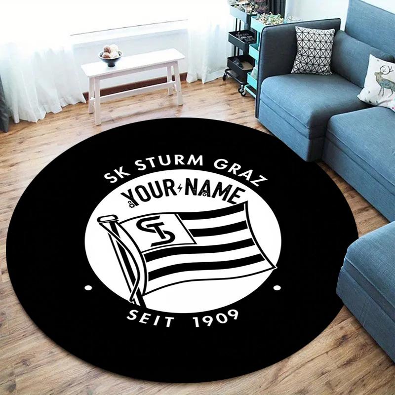 Sk Sturm Graz Crest Custom Name Round Area Rug Carpet Rug For Living Room Bedroom Sofa Playroom Decor Nonslip Floor Mat