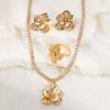 Women  French Minimalist Design Metal Flower Stud Earrings Elegant Double Layer Flower Rhinestone Necklace Ring Jewelry