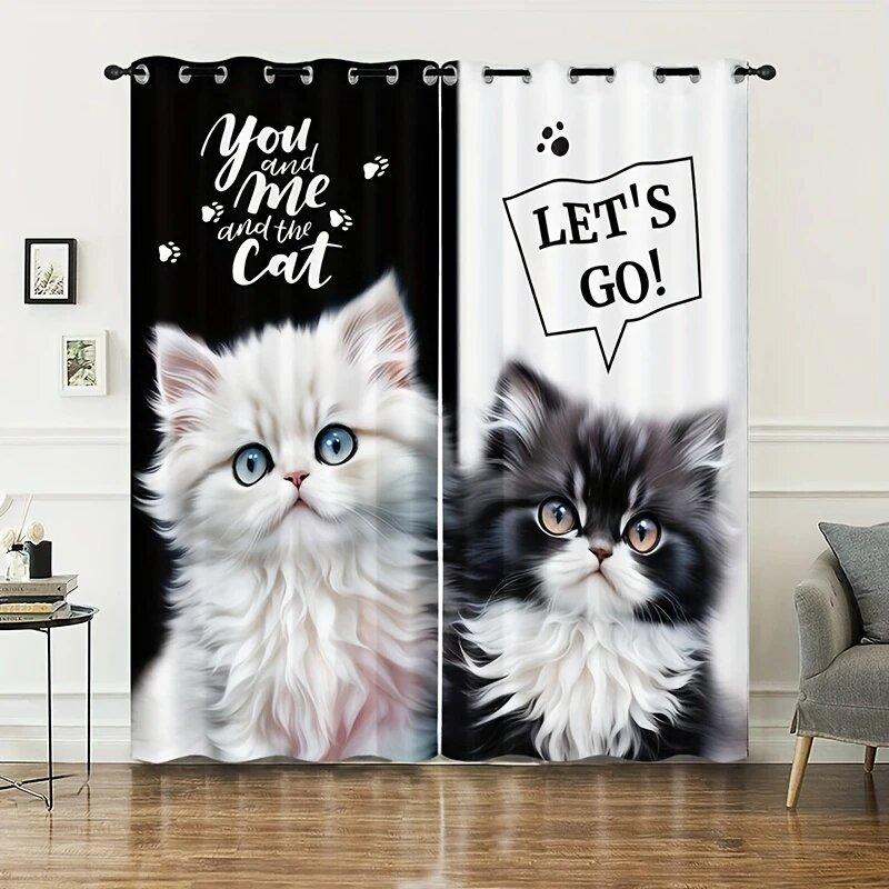 2 pieces of curtains with cute kitten prints,30*65 inches, home decoration, room decoration
