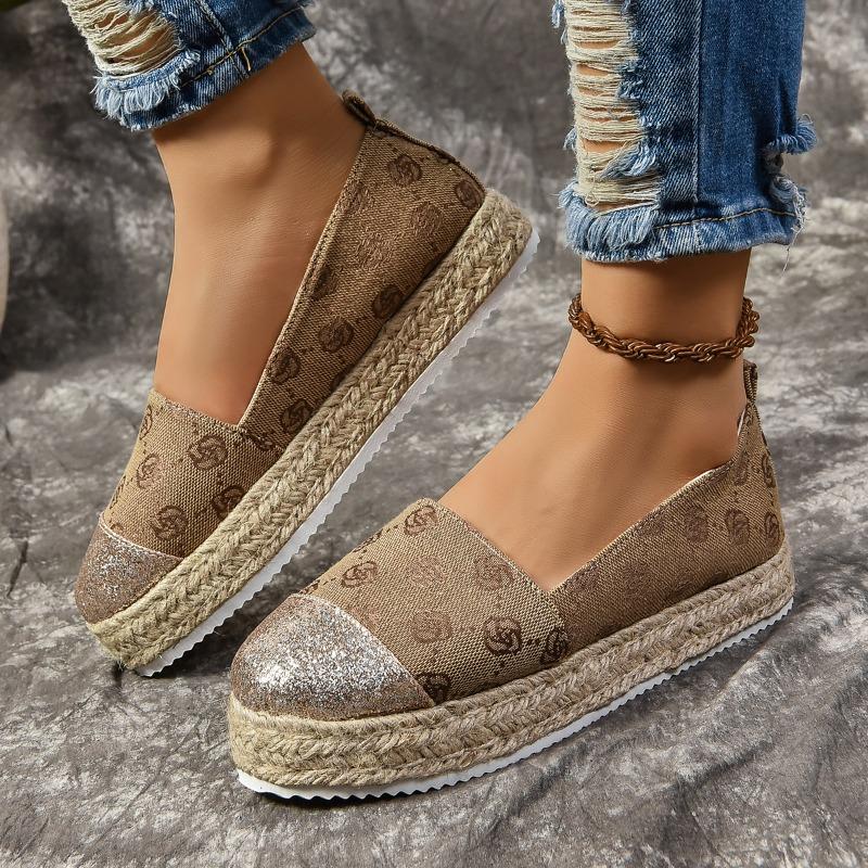 fashion 2024 Women Thick Platform Lazy Canvas Shoes Leisure Women's Weave Loafers Non Slip Flat Breathable Slip on Ladies