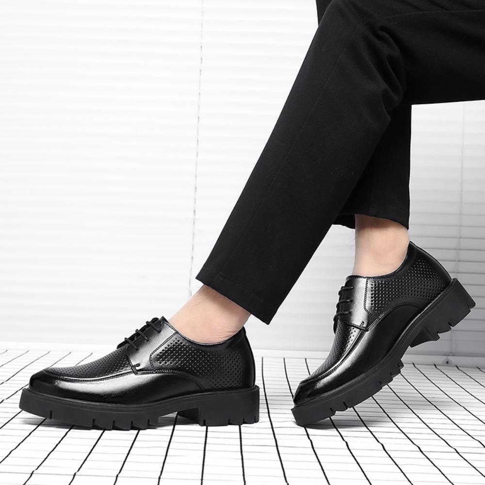 Men Height Increasing Shoes 8cm Summer Sandals 10cm Elevator Dress Leather Shoes Business Hollow Out Big Head Formal Shoes