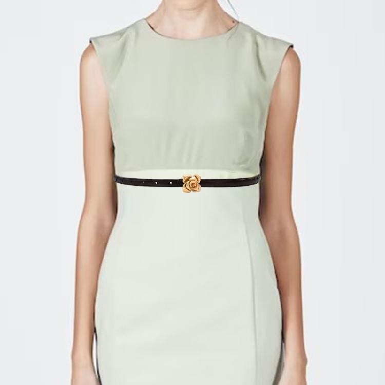 Women’s AdjustableLeather Belt With Rose Button Slender Design For Jeans And Pants