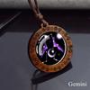 12 Constellation Necklace Starry Sky Zodiac Round Glass Wood Pendant Necklace Birthday Gift Couples Jewelry