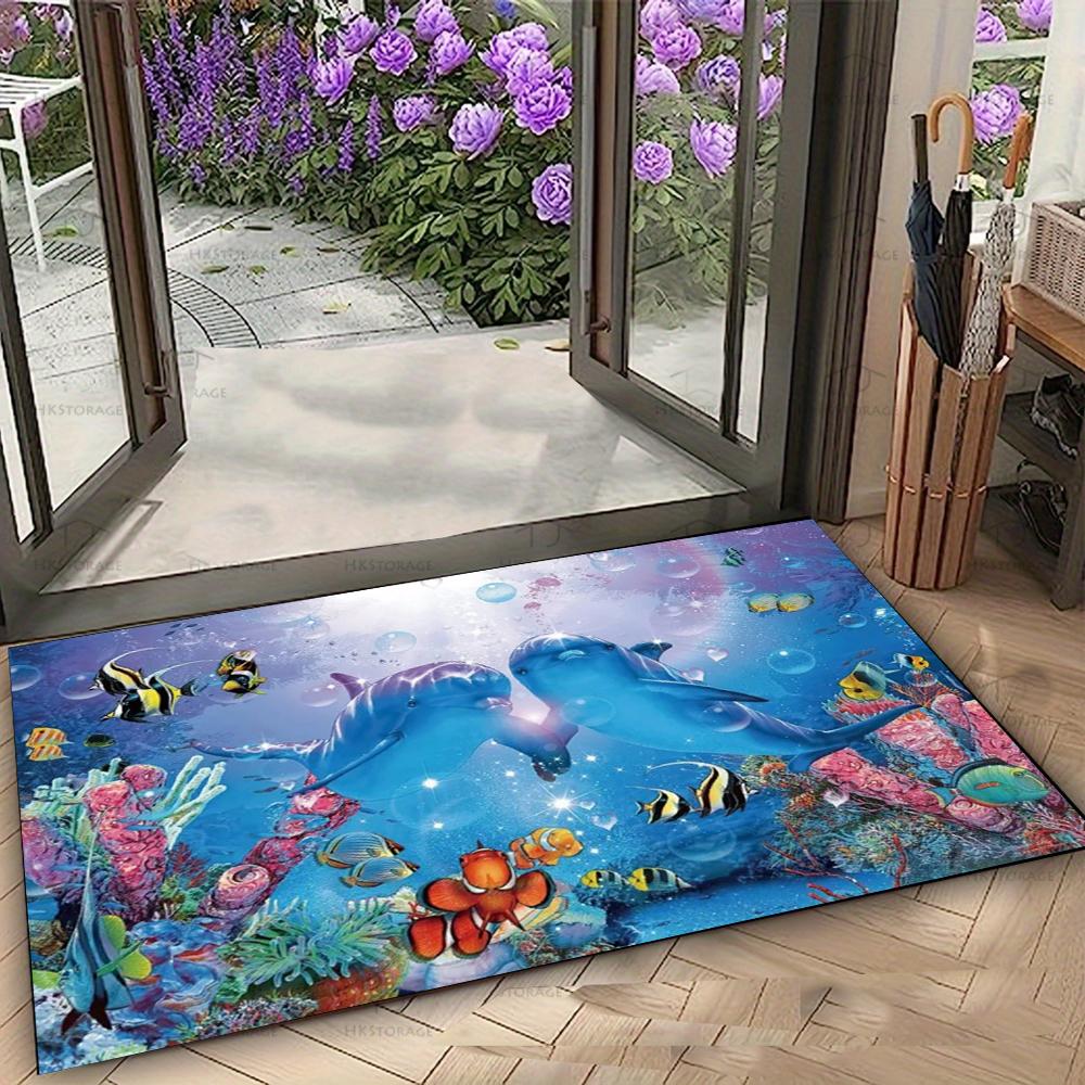 Lebendiger Meeresleben Fußmatte mit Meeresschildkröten und tropischen Fischen Rutschfester Boden Teppich für Eingang Heim Dekorative Matte