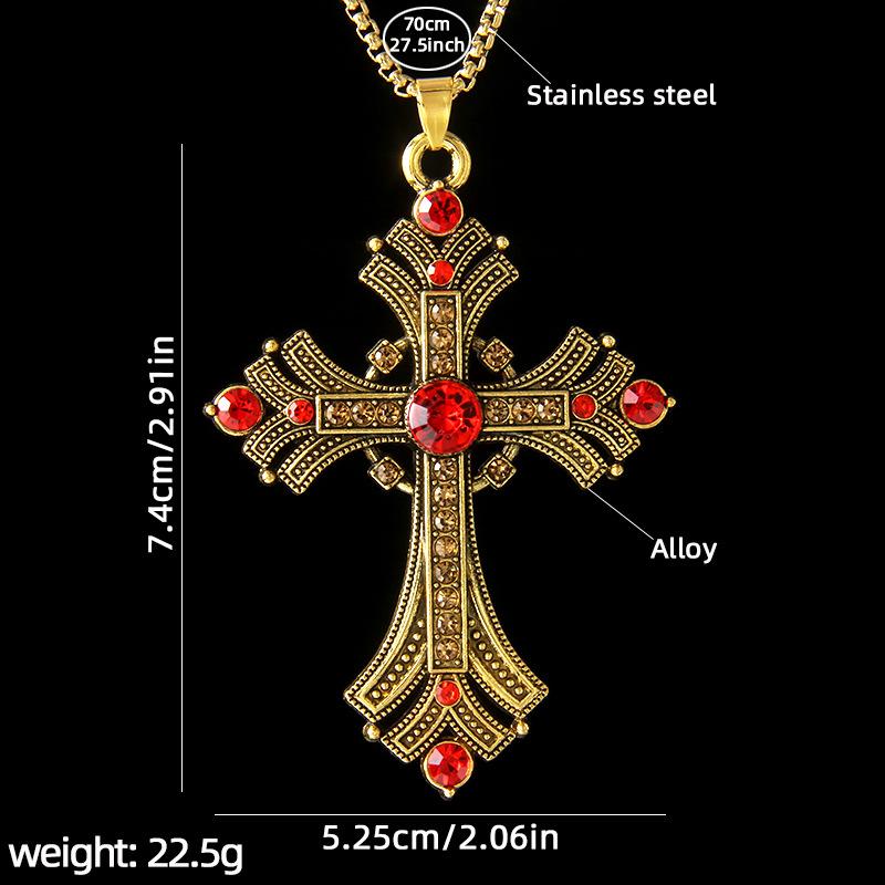 Collana con Ciondolo a Croce Borchiato di Diamanti Stile Gotico Y2K in Acciaio Inossidabile, Catena Lunga e Grande Colorata Personalizzata Vintage per Maglione da Uomo