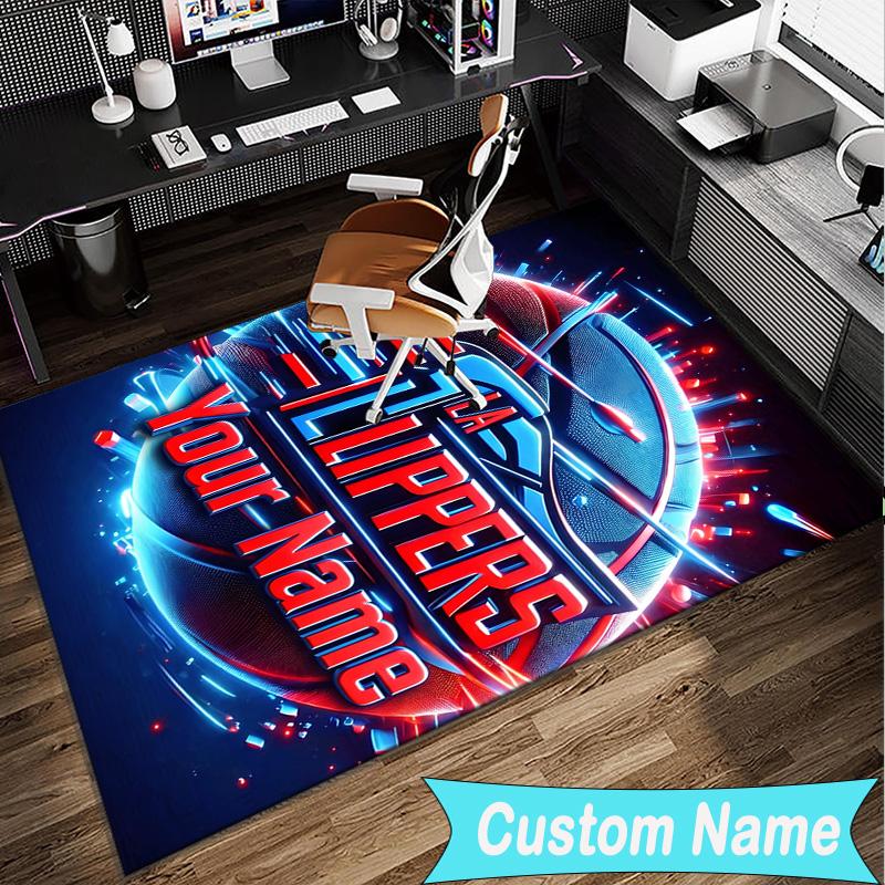 Custom Name Rug LA Clippers Basketball Art Area Rug Suitable for Indoor And Outdoor,Carpets for Homes, Offices,Living Rooms,Home Decor,Christmas Gift