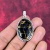 Schwarz-Kupfer-Türkis Anhänger Edelstein Schmuck, 925 Sterlingsilber Massiv Anhänger, Geschenk für Frauen Handgefertigter Anhänger